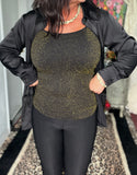 One Size Fit Stretchy Top/Cami Black Gold Shimmer