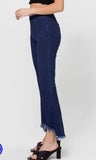 Pull Up Fringe Capri Flares Dark Denim S M