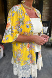 Bouquet and Lace Kimono in Yellow