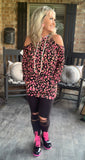 Neon Pink Leopard Hoodie S