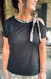 Bow Tie Leopard Top in Black S & M