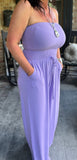 Strapless  Smocked Jumpsuit in Lavender S L