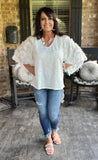 Eyelash Butterfly Sleeve Blouse in Ivory S M 1X 3X