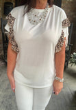 FrilLEE Sleeve Leopard Top in Ivory S-3X