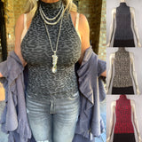 Leopard Sleeveless Turtleneck One Size