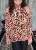Neon Pink Leopard Hoodie in Camel S-XL