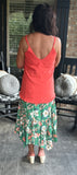 Fringed Linen Top in Coral/Orange S-2X