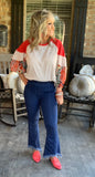 Pull Up Fringe Capri Flares Dark Denim S M