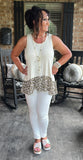 Leopard Ruffle Ribbed Top in Cream S-L