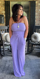 Strapless  Smocked Jumpsuit in Lavender S L