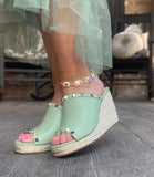 Sage Green Studded Wedges 5.5-8.5