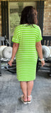 Everyday Stripes Dress in Neon Green L & 3X