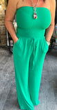 Strapless  Smocked Jumpsuit in Kelly Green S-XL