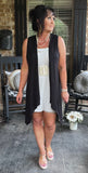 Sleeveless Draped Cardigan in Black L XL