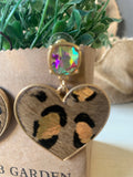 Sweetness AB Crystal Leopard Heart Earrings in Taupe