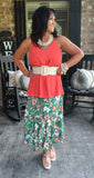Fringed Linen Top in Coral/Orange S-2X