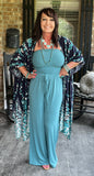 Strapless Smocked Jumpsuit in Turquoise S-XL