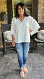 Eyelash Butterfly Sleeve Blouse in Ivory S M 1X 3X