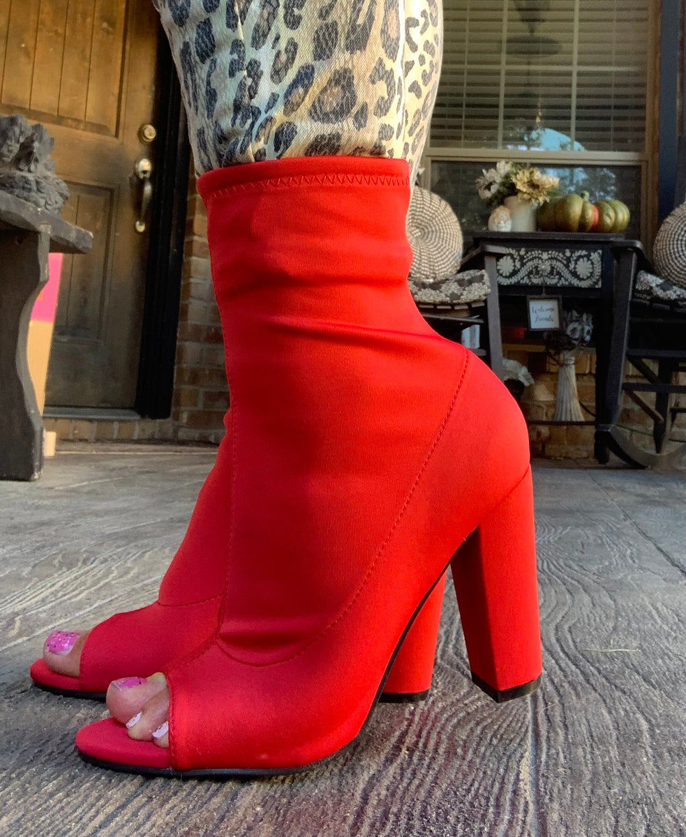 Red peep sale toe ankle booties