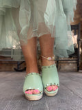 Sage Green Studded Wedges 5.5-8.5