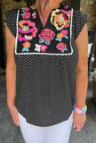 Embroidered Sweetheart Blouse