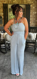 Strapless Jumpsuit in Ash Blue M-XL