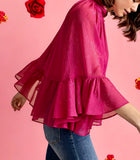 Metallic Sheer Blouse in Rasberry S-L