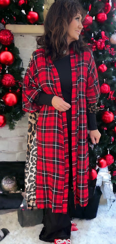 Holiday Plaid & Leopard Kimono One Size Fit