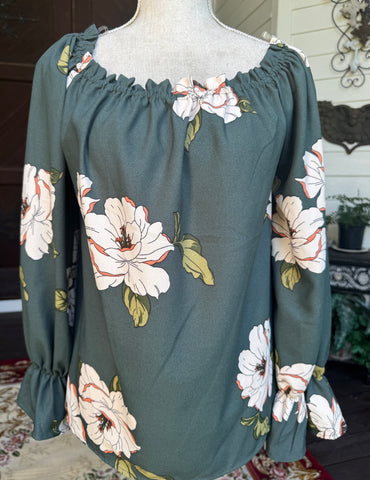 Olive Floral Blouse