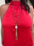 Red Crystal Bling with AB Gold Tassel Necklace