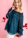 Ruffle Love Blouse in Teal