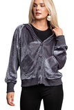 Shimmer Bling Button Up Hoodie Jacket in Grey