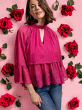 Metallic Sheer Blouse in Rasberry S-L