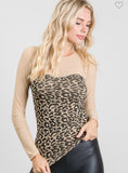 Leopard One Size Fit Long Sleeve Top in Tan