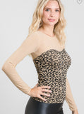 Leopard One Size Fit Long Sleeve Top in Tan