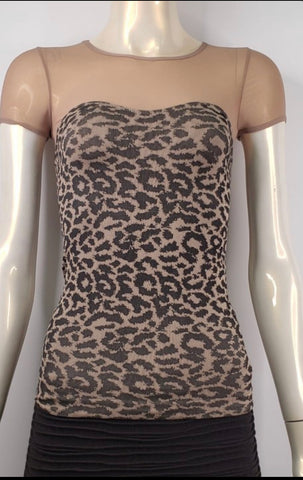 Leopard One Size Fit Short Sleeve Top in Mocha