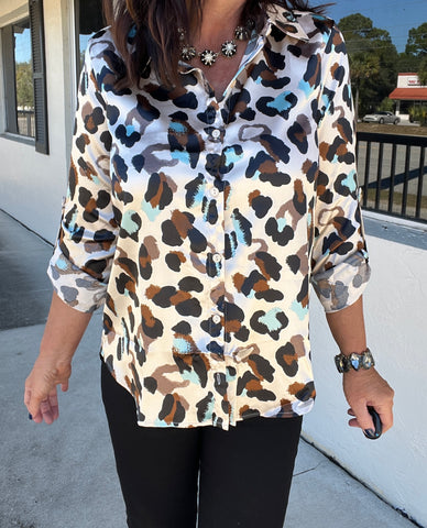 Champagne Leopard in the Sky Blouse