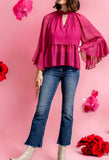 Metallic Sheer Blouse in Rasberry S-L