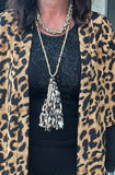 Holly Leopard Tassel Necklace in Black