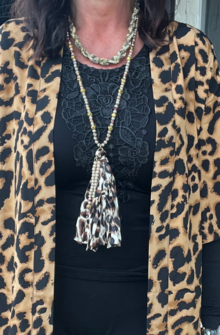Holly Leopard Tassel Necklace in Golden