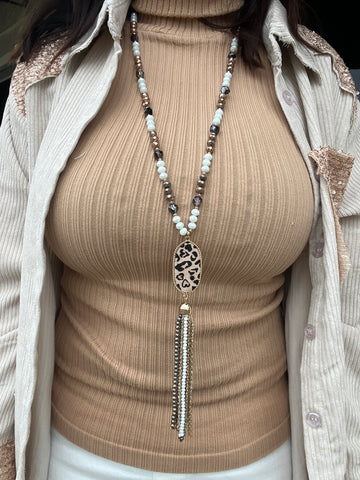 White Gold Leopard Tassel Necklace