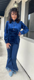 Glamour Velvet Blouse in Midnight Blue S-XL