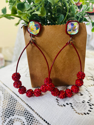 Glitzy Ruby Ball Earrings