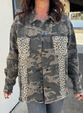 Camo Leopard Distressed Denim Jacket