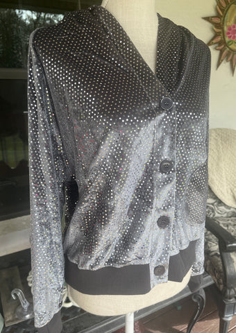 Shimmer Bling Button Up Hoodie Jacket in Grey