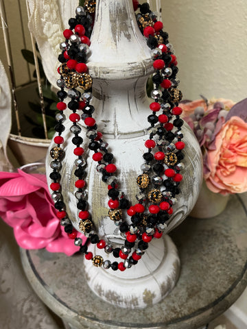 Black Red Leopard Shimmer 60” Beads