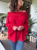 Ruffle Love Blouse in Ruby