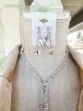 Silver Crystal Teardrops Choker Necklace and Earrings