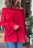 Ruffle Love Blouse in Ruby