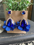 Cobalt Blue Crystal Petals Earrings